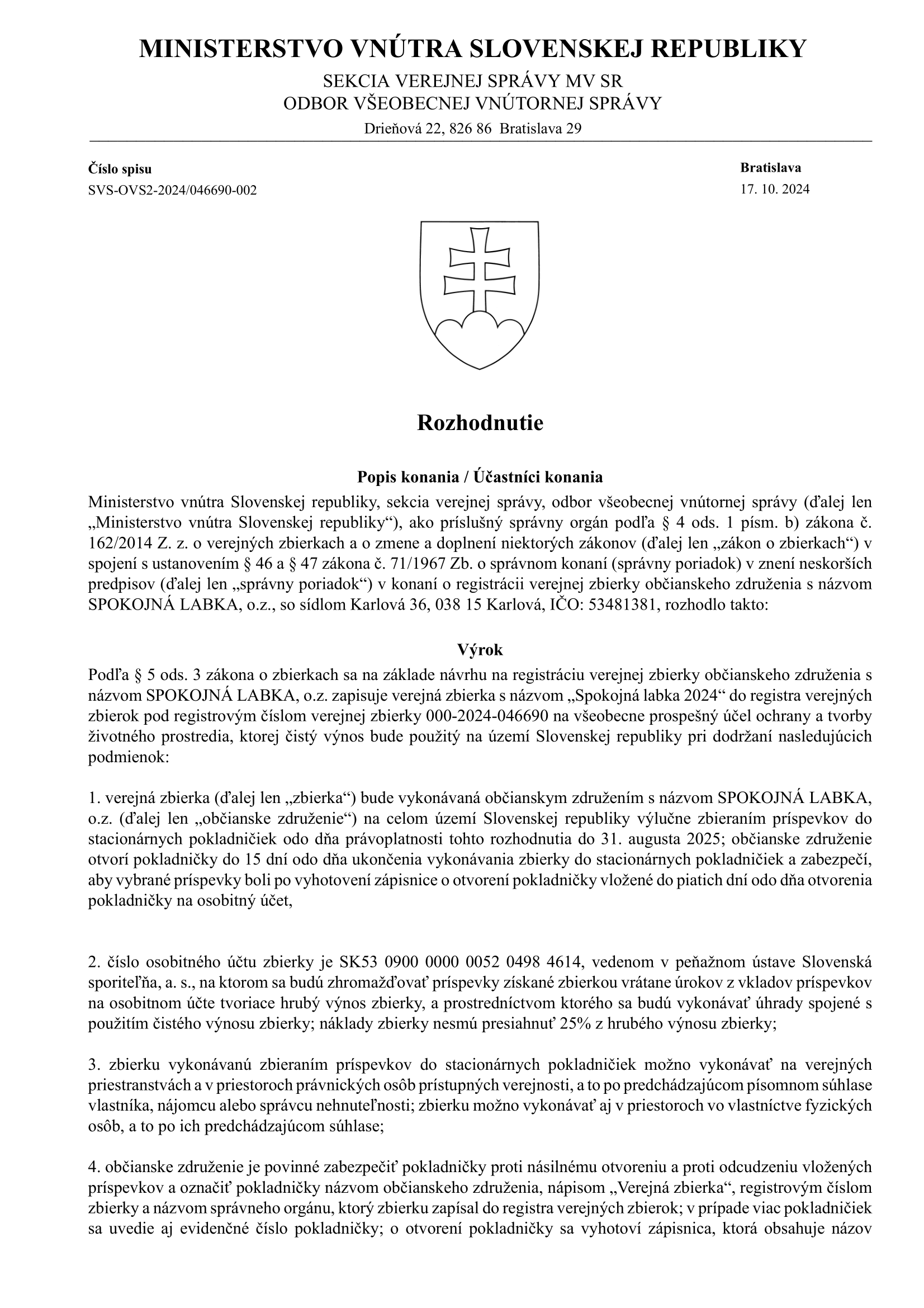 Schválenie zbierky - 1