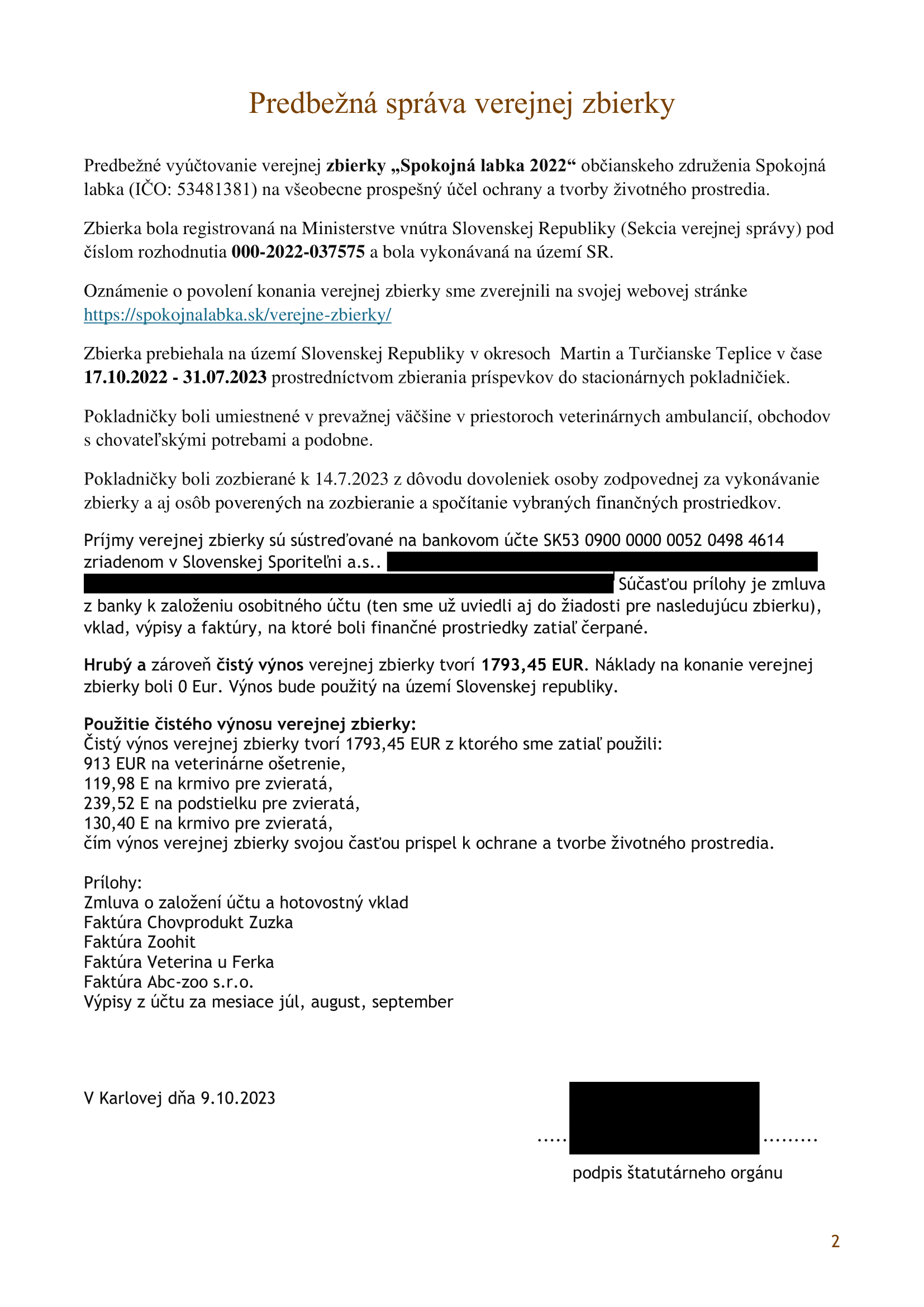 Zápisnica z pokladničiek 2022 - 2