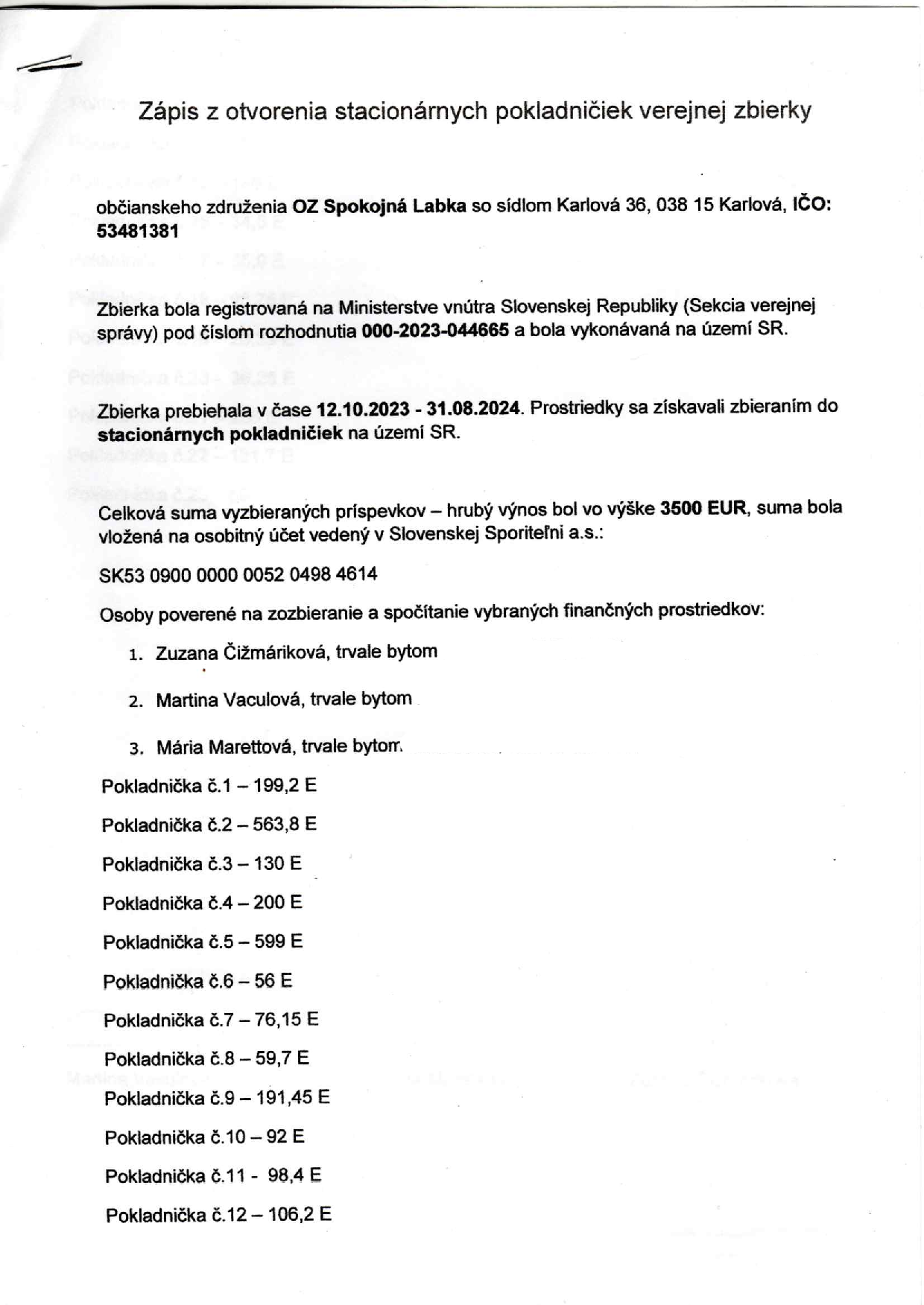 Zápisnica z pokladničiek 2023 - 1